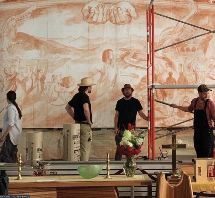 The Beatitudes will command a 28½- by 11-foot central wall of the sanctuary at Haywood Street Congregation.