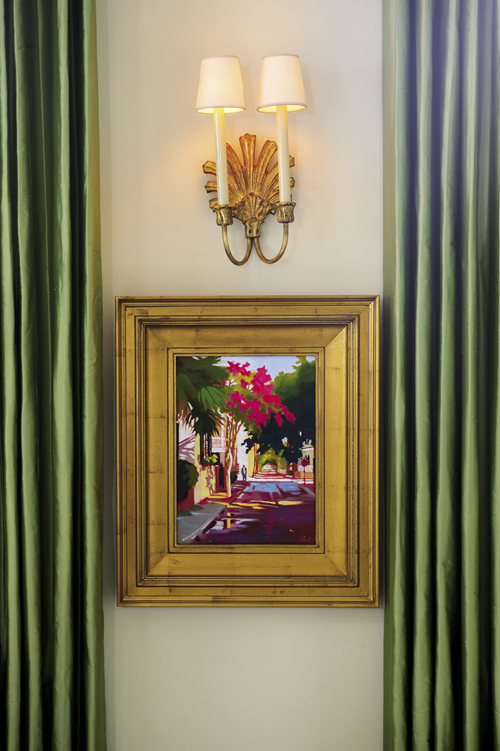 A painting by Rhett Thurman captures springtime in the nearby Ansonborough neighborhood.