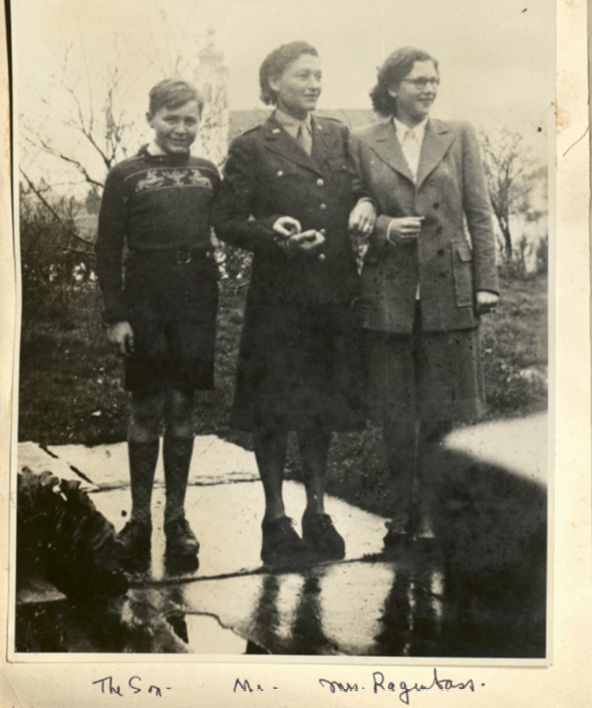 In her WAC uniform with Mrs. Ragganbass and her son in Switzerland
