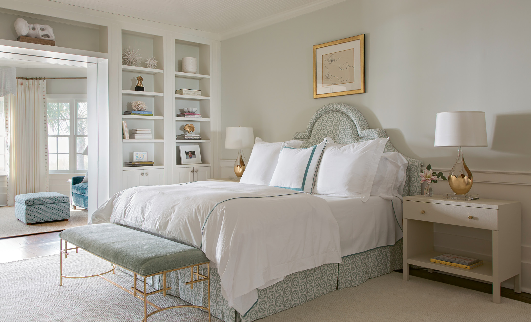 SWEET DREAMS: The serene color palette of the master bedroom and adjoining sitting room allows the ocean view to take center stage.