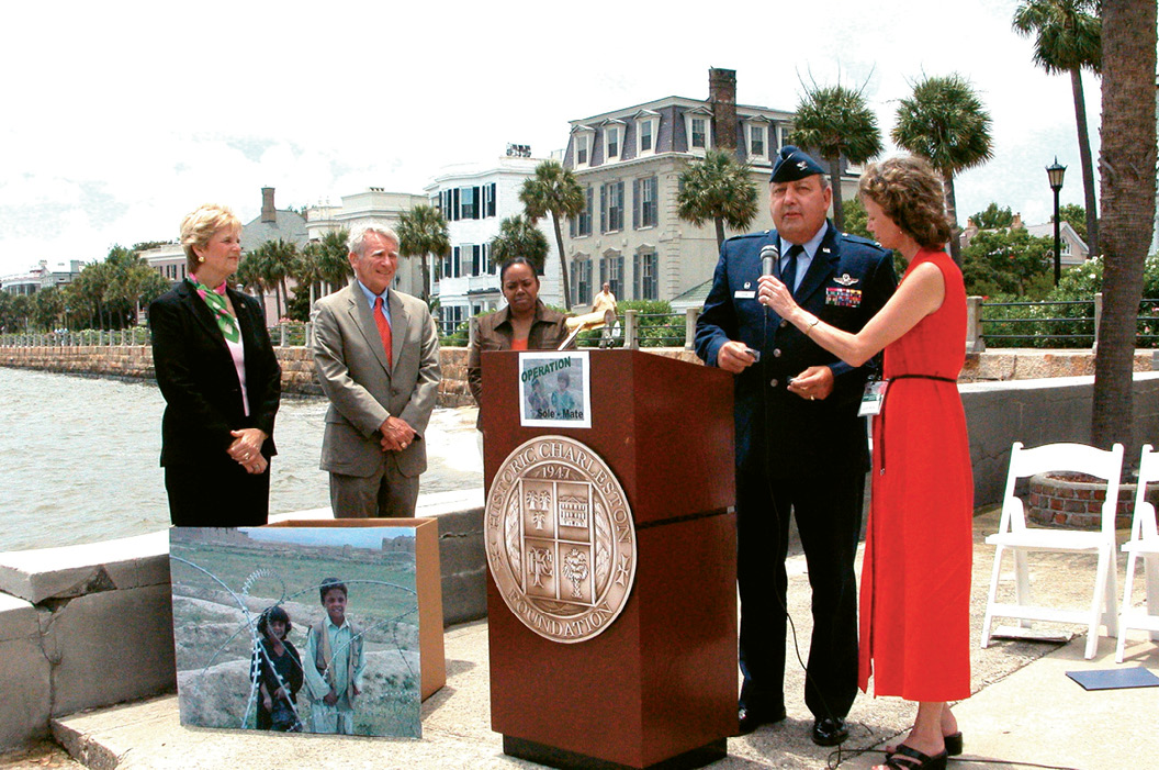 With Mayor Riley in 2005 outside HCF headquarters for the Operation Sole+Mate effort to send shoes to war-torn Afghanistan