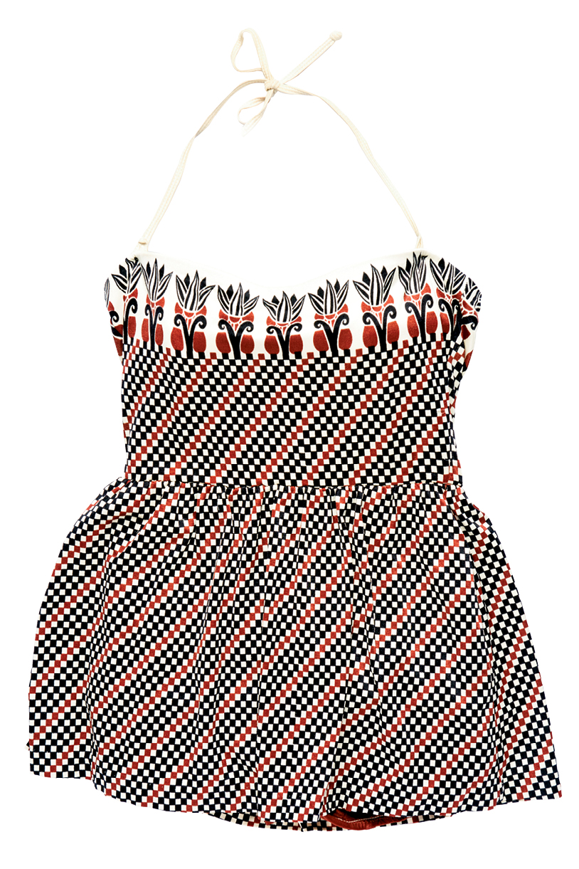 1970s - Nylon and spandex were enhancing swimwear comfort by the 1970s, when Sandcastle made this groovy suit.