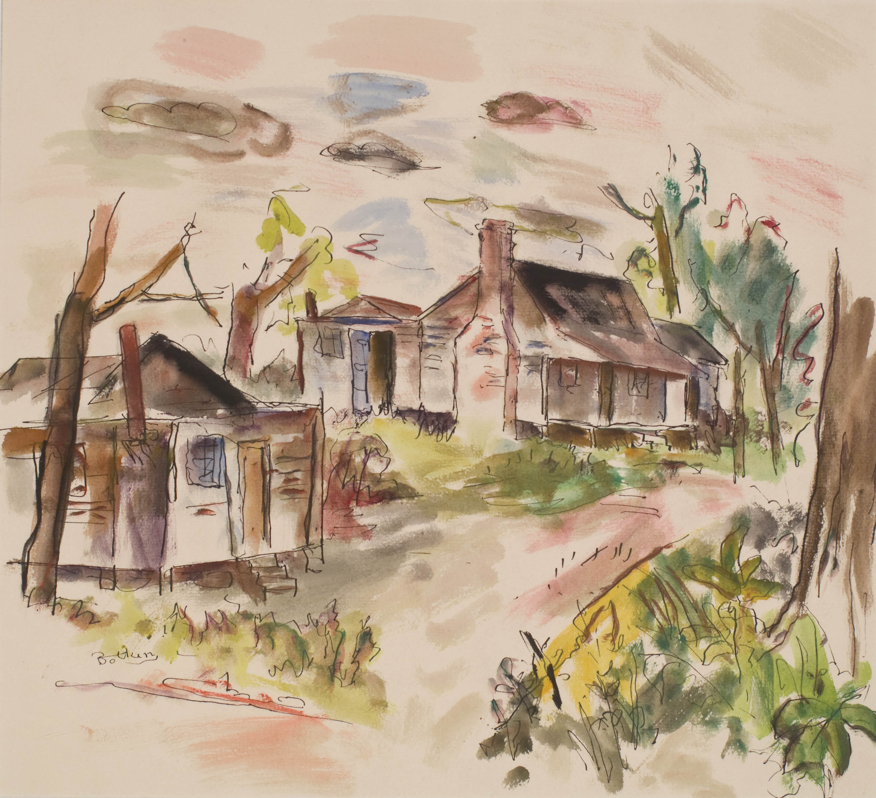A watercolor and ink sketch of Gershwin’s beach cottage by his cousin Henry Botkin.