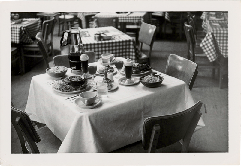 A table set for a midday dinner in the balcony restaurant