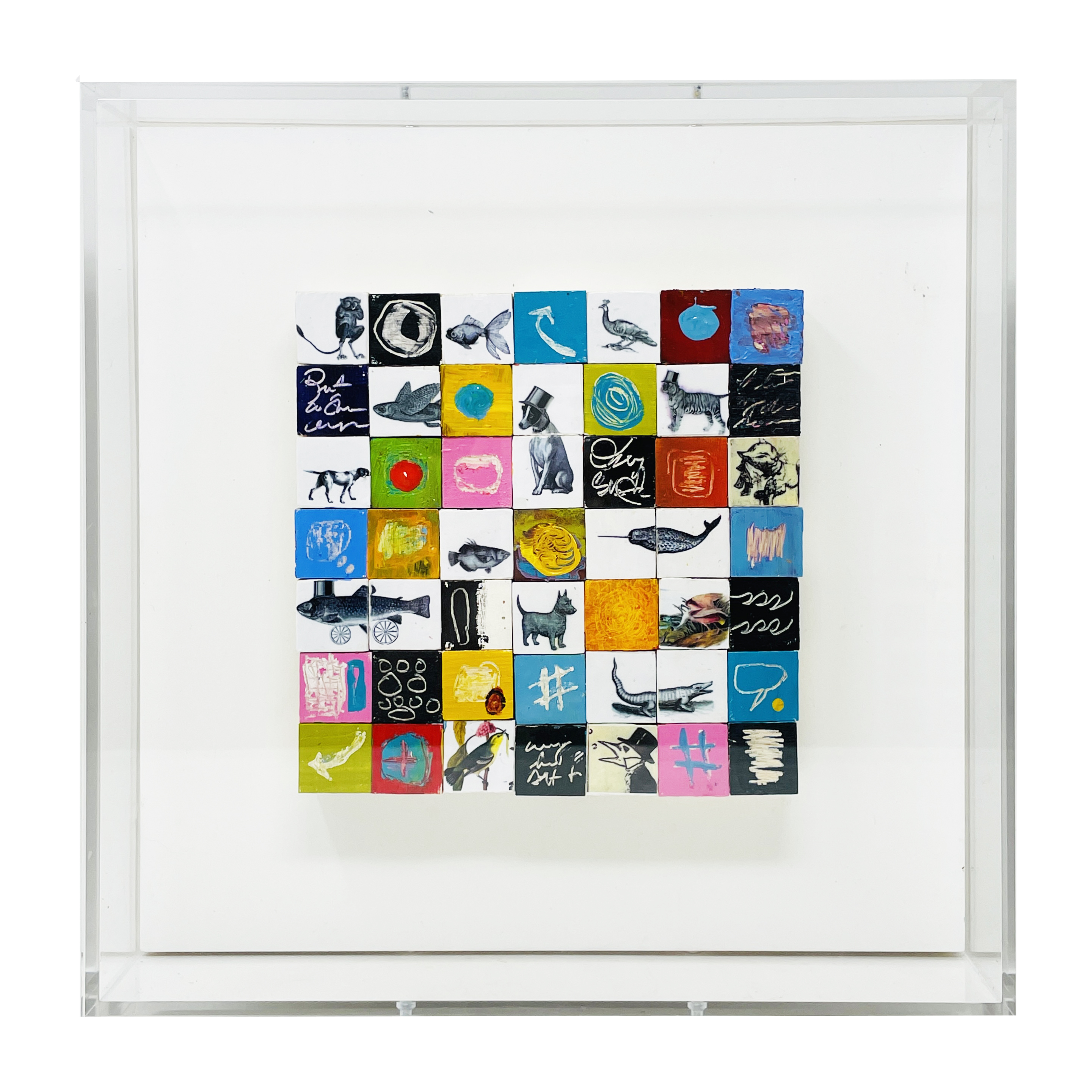 Wizards Chess VI (assemblage, 12 by 12 inches, 2021)