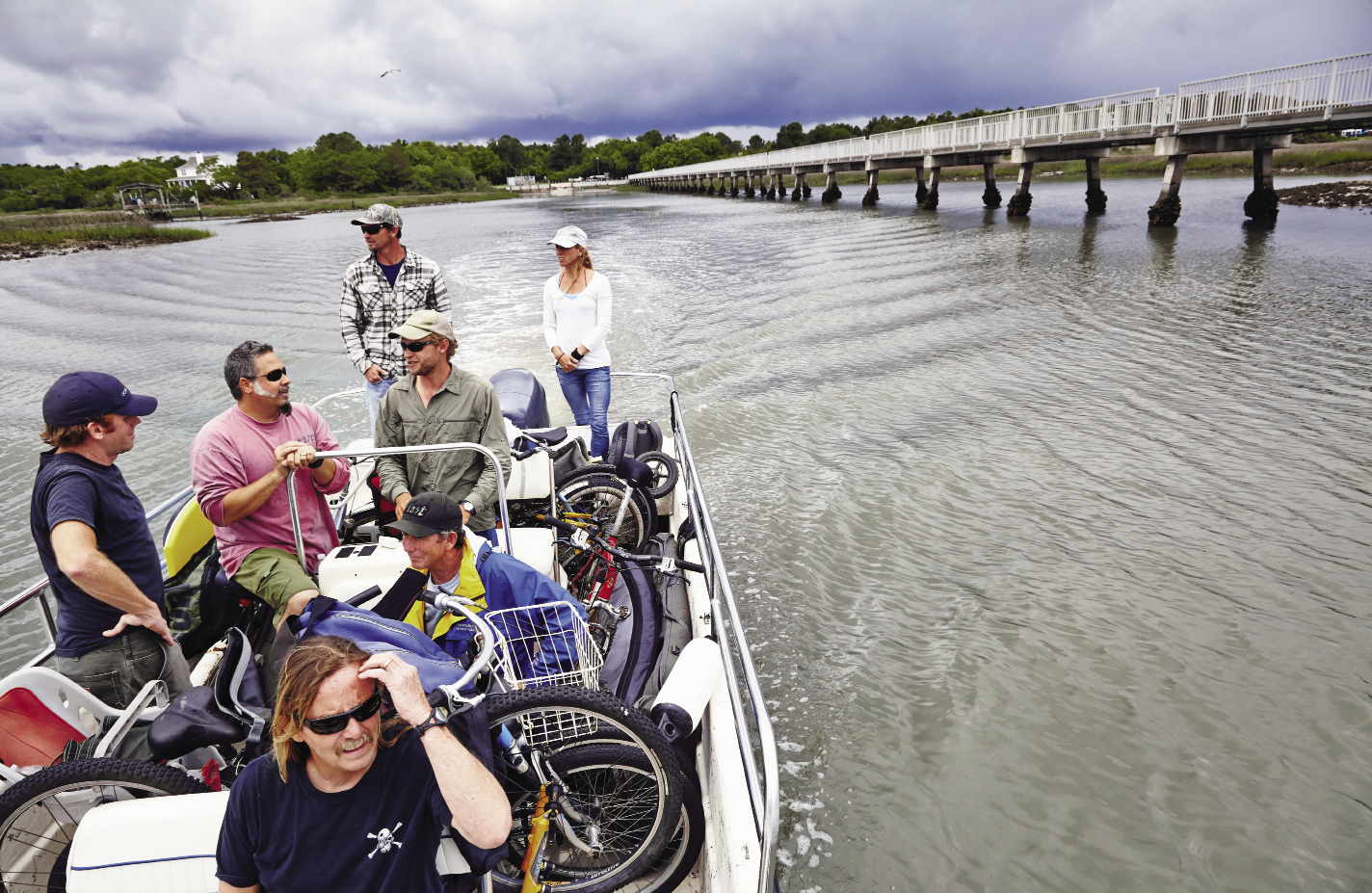 Luke Pope-Corbett’s loaded down Carolina skiff departs Garris Landing.