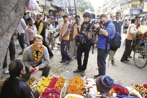 The Life Exotic: Filming Born to Explore host Richard Wiese in the streets of Delhi: “It was insane. There were people everywhere,” says Barnhardt, “the biggest cultural shock, for me, ever.”