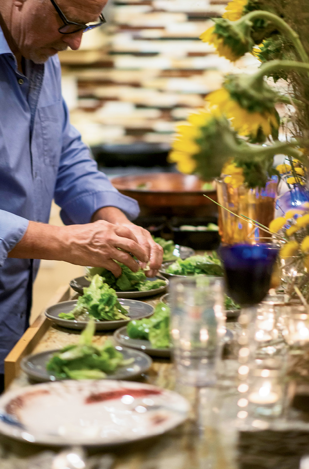 Lettuce is prepped for a fresh side salad. “It’s all about what I have in the garden,” says Martin.