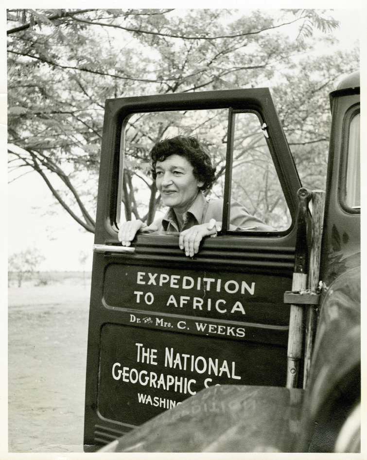 ; her vehicle door read “Dr. and Mrs. C. Weeks” because she was briefly married to Dr. Carnes Weeks.