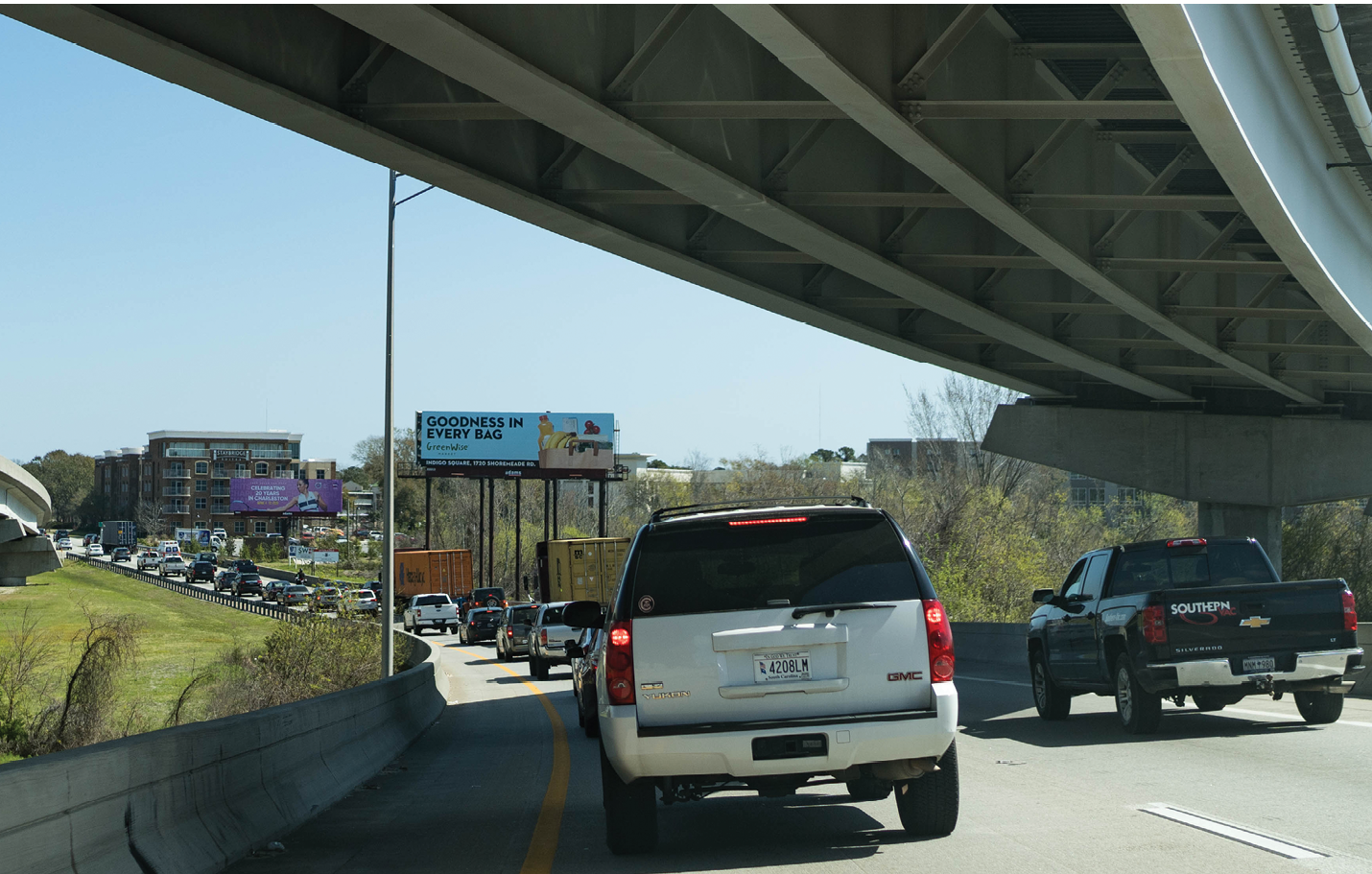 Rush hour on the southbound Crosstown and Ravenel Bridge northbound into Mount Pleasant