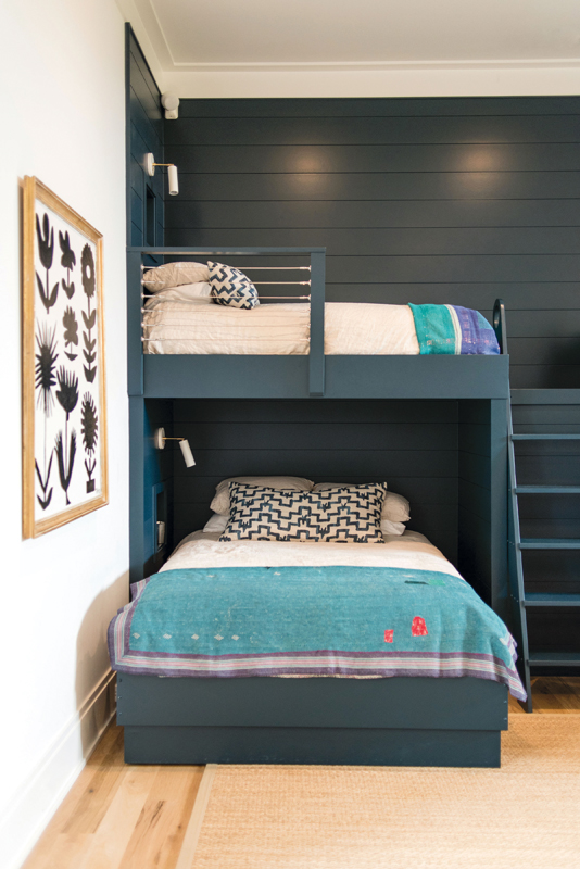 Boasting a foosball table and big-screen TV, the bunk room is a dream for sleepovers. Even so, its full bath, balcony access, and quartet of comfy beds make it equally inviting to visiting adults.