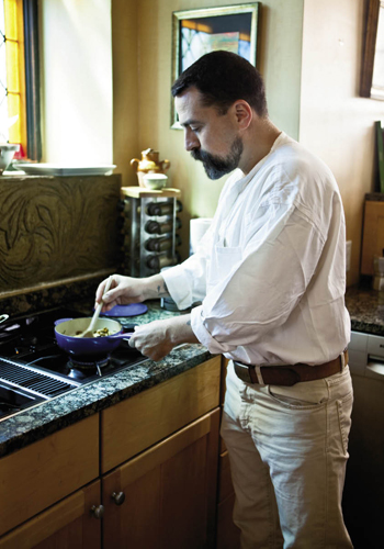 For his pasta dish, Massi cooks mushrooms in butter and olive oil, taking care not to fry them.