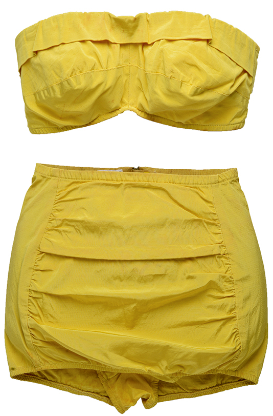 1950s - Popular swimsuit label Par-Form Originals made this taffeta number at a time when strapless tops and halters ruled the beach.