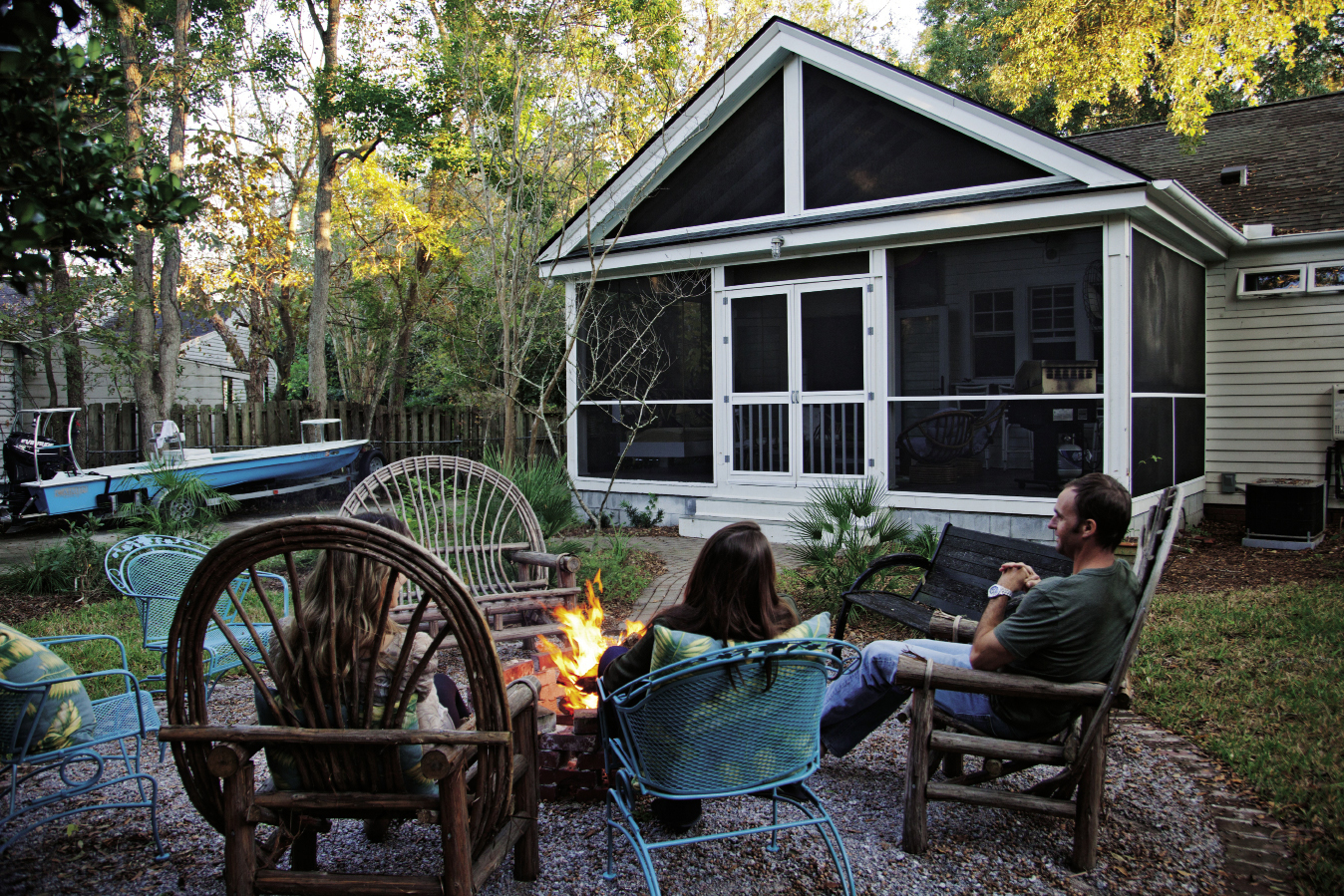 brick mantel detail stretching up to the ceiling
