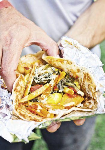 the Funky Farmer, which is always offered as a vegetarian option—ingredients change daily based on what’s in season