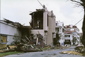 On Vanderhorst Street, just the facade of an office building was left