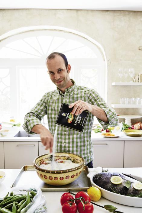 Matt prepares the salt and egg-white crust for the sheepshead, which is cooked whole
