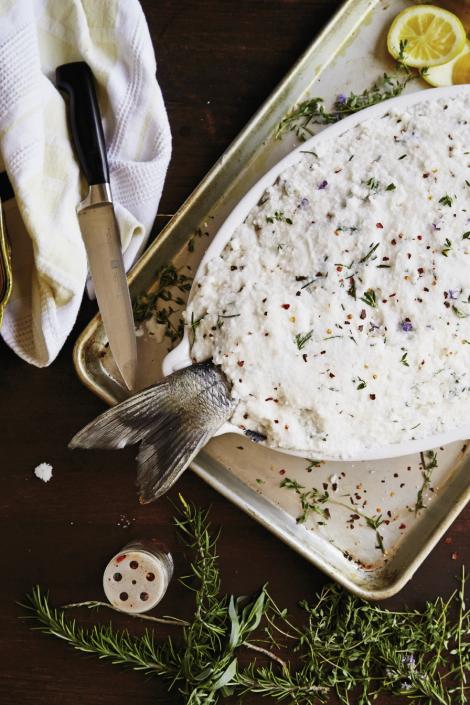 Slathered over the scales, the salt mixture will protect the fish’s delicate, sweet flesh and keep it extra moist as it bakes.