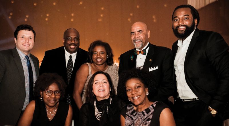 (Back row) Landon Davis, Malcolm and Kim Graham, Paul Stoney, and Marcus Hammond; (front row) Ginger Chatman, Jennifer Schuchart, and Allison Stoney
