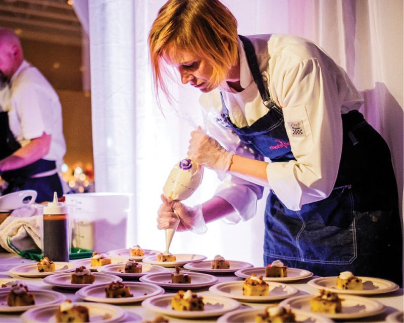 Lowcountry Food Bank Executive Chef Emily Cookson prepares bread pudding.