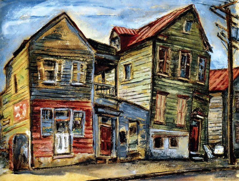 Charleston Houses, East Side (casein on paper, 19 1/2 x 26 inches, 1942) by Corrie McCallum