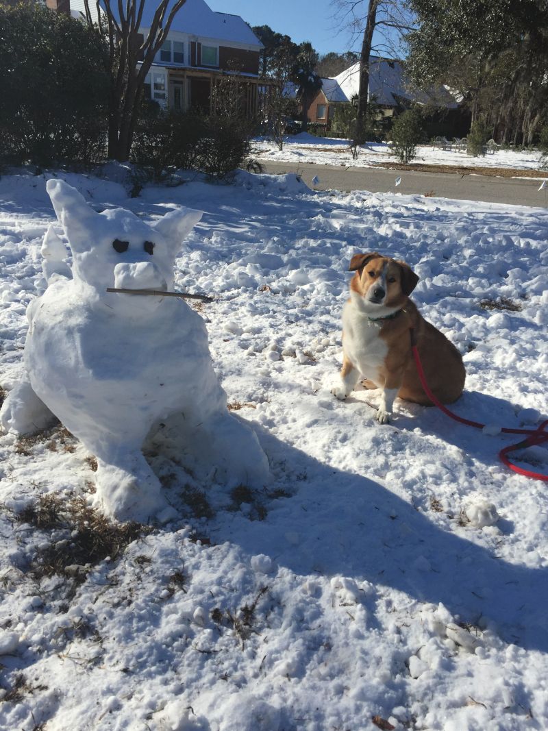 <strong>Mount Pleasant: </strong>Emma posed by her likeness (and then promptly stole its stick); <em>photograph by Julie Moscatello</em><b><i> </i></b>