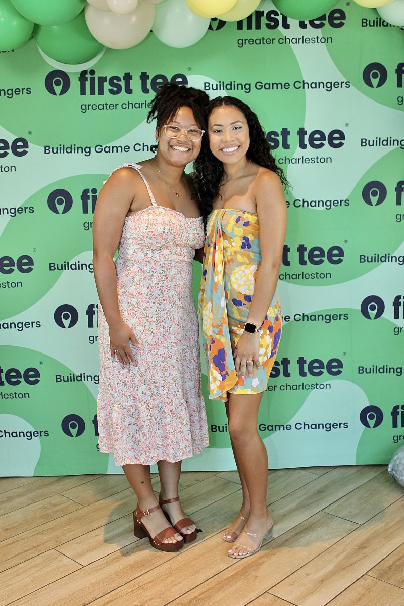 First Tee Greater Charleston program alumni and guest speakers Maya Timmons and Gantt Kharynton Beggs posed for a photo.