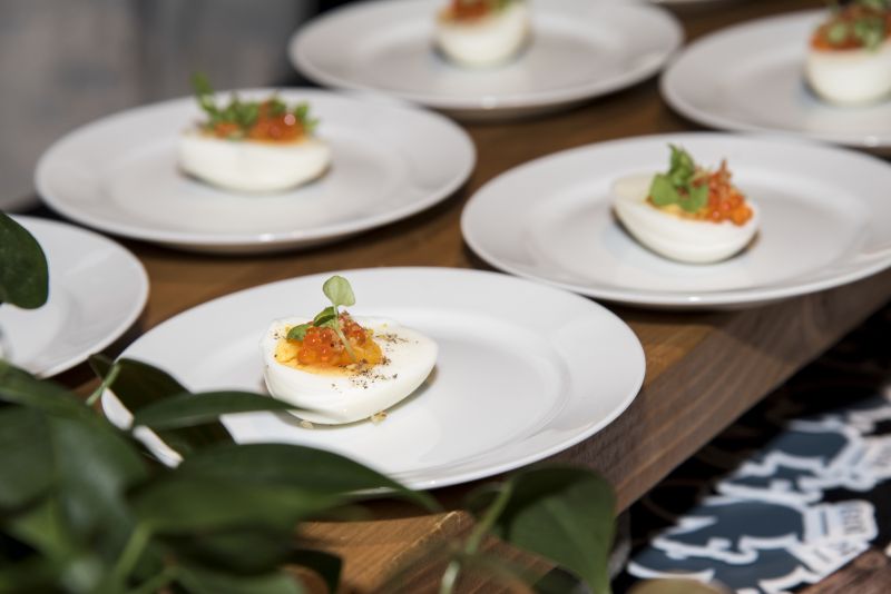 Cannon Green served seven-minute eggs with smoked trout roe, crème fraîche, and basil