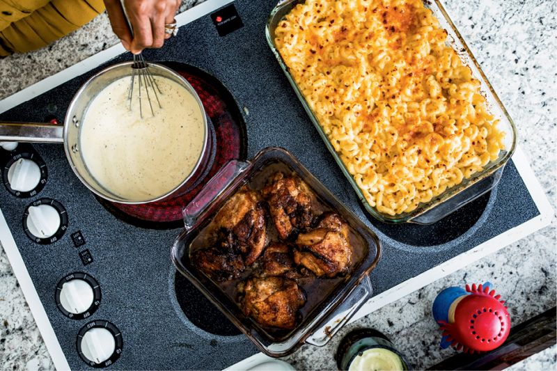 While the Wilsondebrianos are famous for their outdoor cookouts, they head inside for weeknights, making simple honey-glazed chicken and three-cheese mac-n-cheese.