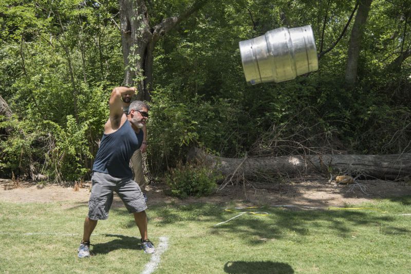 Participants tested their strength during the Kettlebell Keg toss.