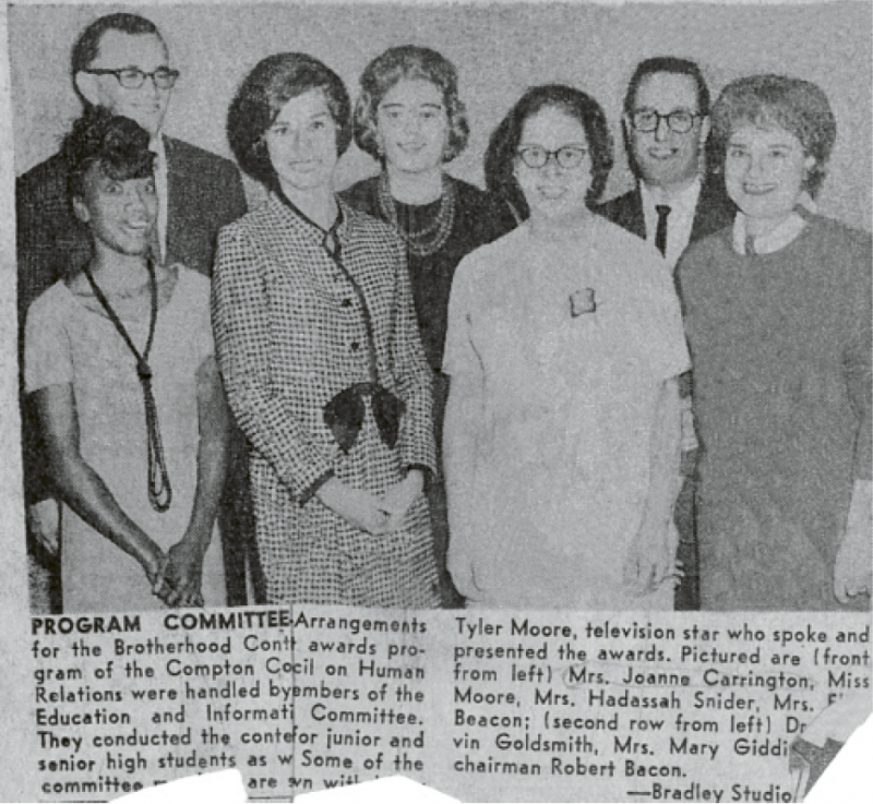 Martin-Carrington with Mary Tyler Moore at the Compton Council on Human Relations Brotherhood Awards in 1965